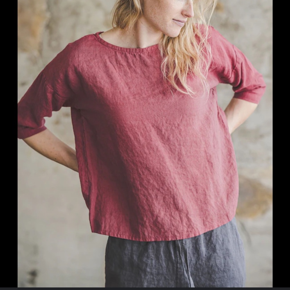 Flax Women's Long Sleeve Linen Top in Vibrant Pink